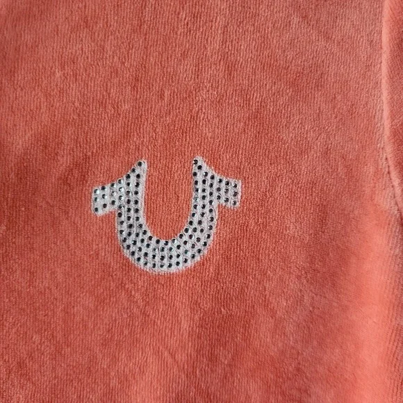 True Religion Velour Jacket Womens Medium Zip Hooded Cropped Crystal Rhinestones - Picture 5 of 9